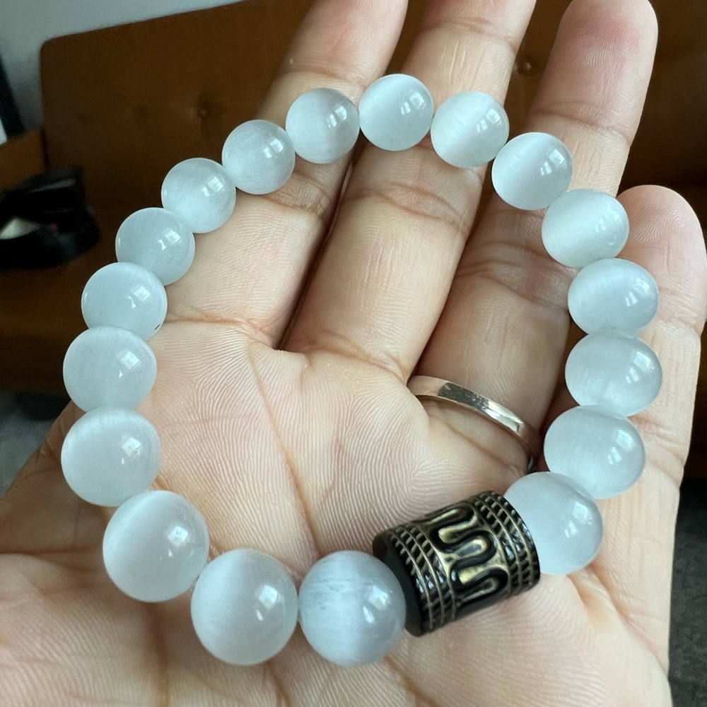 Chunky selenite & imperial jasper healing bracelet 10mm